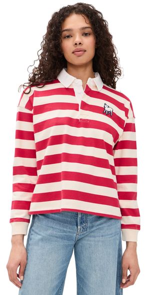 MOTHER The Boxy Match Pullover Tango Red And Cream XL