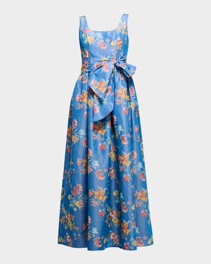 Wren Bow Floral-Print Midi Dress