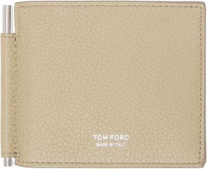 TOM FORD Beige Grain Leather Money Clip Wallet