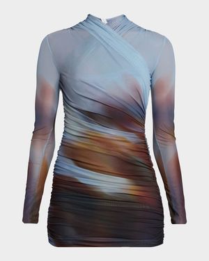 Sora Draped Long-Sleeve Mini Dress