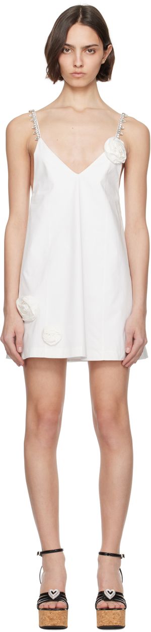 AREA Off-White Crystal Rosette Poplin Minidress