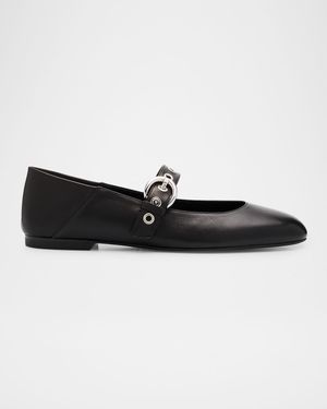 Supermoto Leather Mary Jane Ballerina Flats