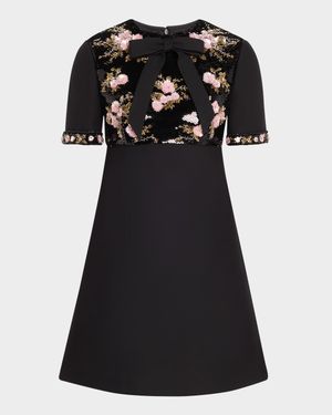Floral Sequined Bow-Neck Mini Dress