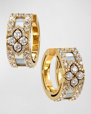 18K Yellow Gold Mother of Pearl Earrings with Diamond Edge