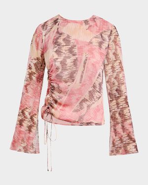 Fabi Metallic Pinstripe Silk Chiffon Top