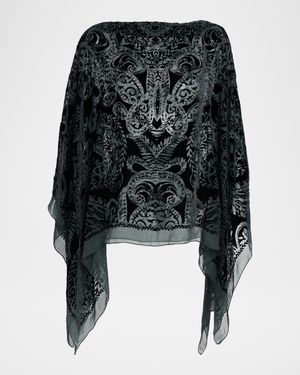Burnout Velvet Silk Poncho Top