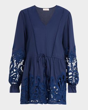 Ingrid Long-Sleeve Lace-Trim Mini Dress