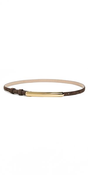 LELET NY Glossy Bar Skinny Suede Belt Chocolate L