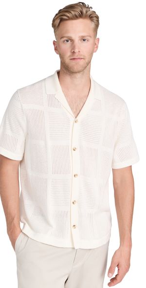 Vince Patchwork Pointelle Button Down Sweater Classic Cream L