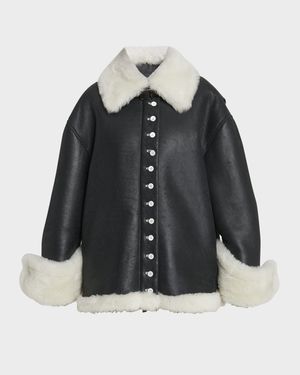 Leather Button-Front Jacket with Shearling Lining