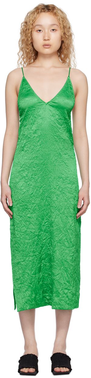 GANNI Robe midi verte à fentes