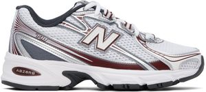 New Balance White & Burgundy 740 Sneakers