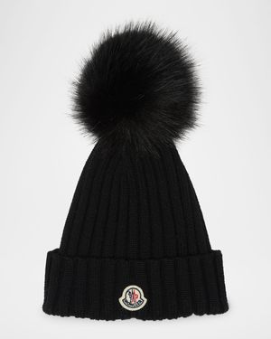 Wool Beanie with Faux Fur Pom