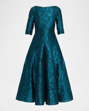 Honeydrop Jacquard Short-Sleeved Midi Dress