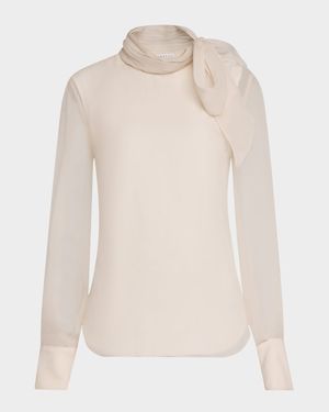 Monili Neck-Scarf Organza Long-Sleeve Top