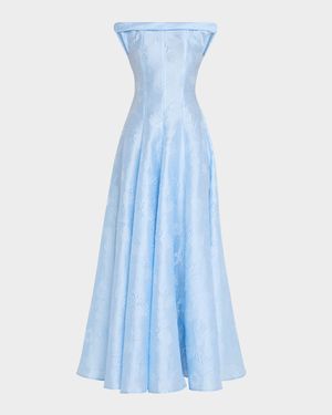 Reo Anemone Jacquard Off-The-Shoulder Gown