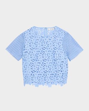 Short-Sleeve Floral & Geometric Lace Top