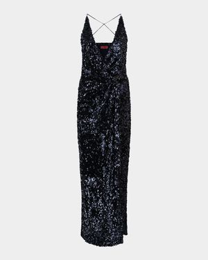 Katri Draped Open-Back Sequin Column Gown