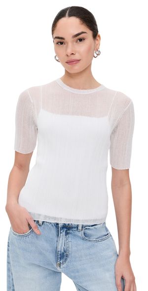 Vince Double Layer Rib Elbow Sleeve Pullover Optic White XS
