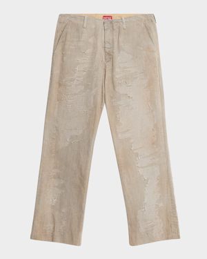 Men's Distressed Jacquard Denim Pants
