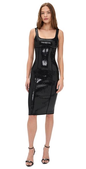 Fleur du Mal Sequin Knit Corset Midi Dress Black L