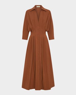 Lanae Pleated Dolman-Sleeve Maxi Shirtdress