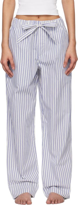 Tekla White & Blue Poplin Pyjama Pants