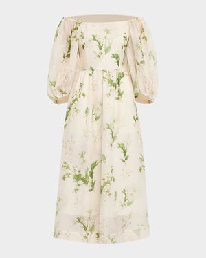 Delphine Smocked Floral-Print Midi Dress