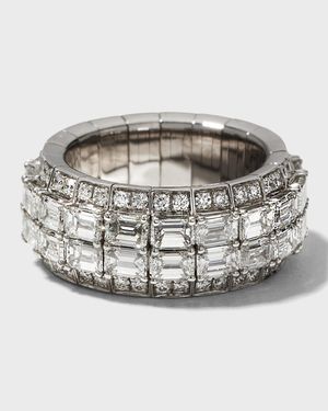 Xpandable 18k White Gold Emerald-Cut and Round Diamond Ring, Size 6 - 10