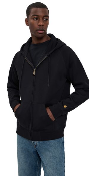 Carhartt WIP Hooded Chase Full Zip Sweatshirt Black / Gold S
