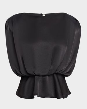 Saylor Strong-Shoulder Silky Satin Blouse