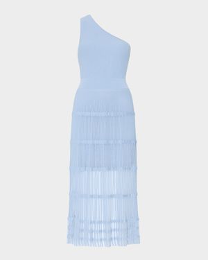 One-Shoulder Sheer Knit Midi Dress