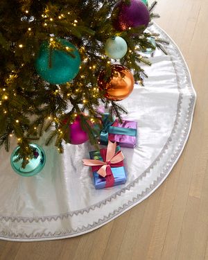 Art Deco Metallic Dupion 64" Tree Skirt, Silver