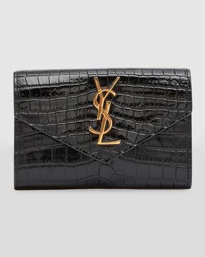 YSL Monogram Small Wallet in Croc-Embossed Leather