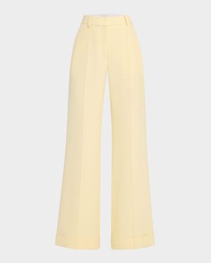 Deeda Pintuck Straight-Leg Silk-Wool Pants