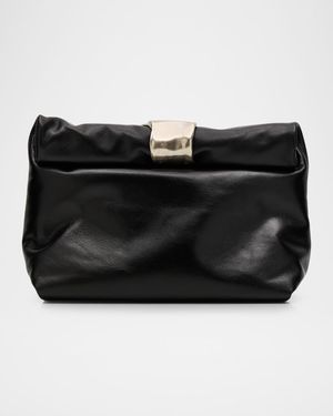Rolled Cuff-Embellished Leather Clutch Bag