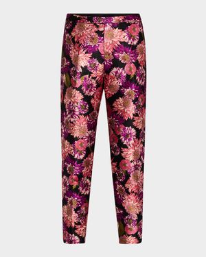 Pink Wish Jacquard Slim-Leg Ankle Cigarette Pants