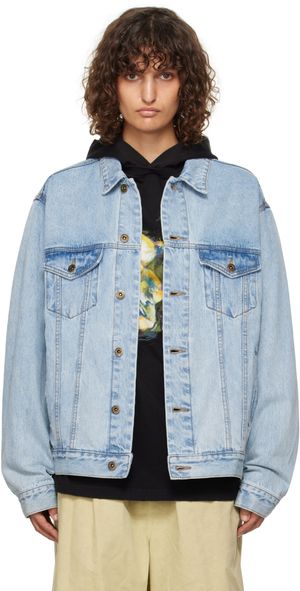 We11done Blouson bleu en denim à image de monstre