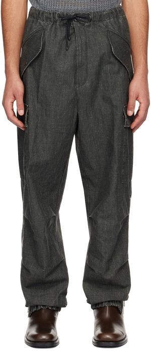 Dries Van Noten Pantalon cargo vert à cordon coulissant