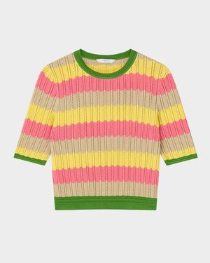 Cinzia Wavy Striped Pointelle-Knit Sweater