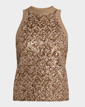 Paillette Embroidered Jersey Tank Top
