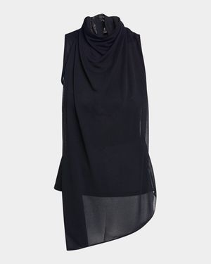 Sage Cowl-Neck Crepe Jersey Sleeveless Top