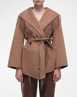 Rowen Fringe Belted Wool-Blend Jacket