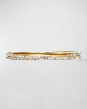 2-Row Pave Crossover Bracelet with Diamonds in 18K Gold, 5.5mm