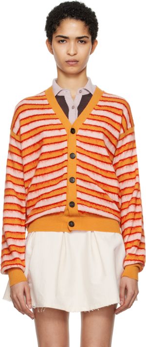 Marni Orange & Pink Wool-Mohair Striped Cardigan