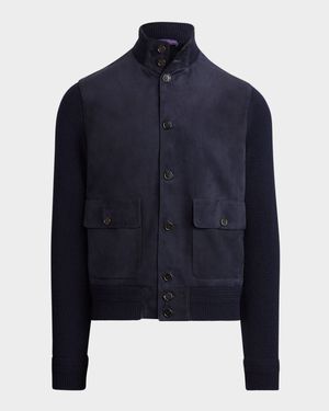 Men's Suede-Front Cashmere Cardigan