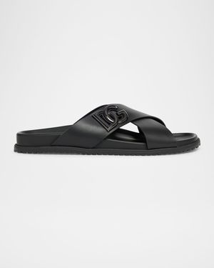 Men's Crisscross Leather Logo Slide Sandals