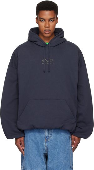 VETEMENTS Navy Oval Logo Cropped Boxy Hoodie