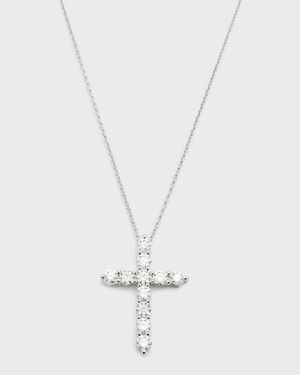 18K White Gold Round Diamond Cross Pendant, 2.0tcw, 18" Chain; 1.12" x 0.81" Cross