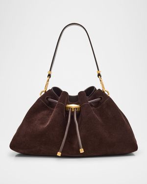 Bon Bon Ruched Suede Bucket Shoulder Bag